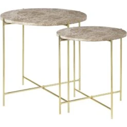 Cozy Living Freja Kaffeetische 2-er Set, Karamell / Messing
