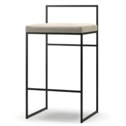 Barhocker Mit Rückenlehne 80 Cm, Schwarz / Beige Samt